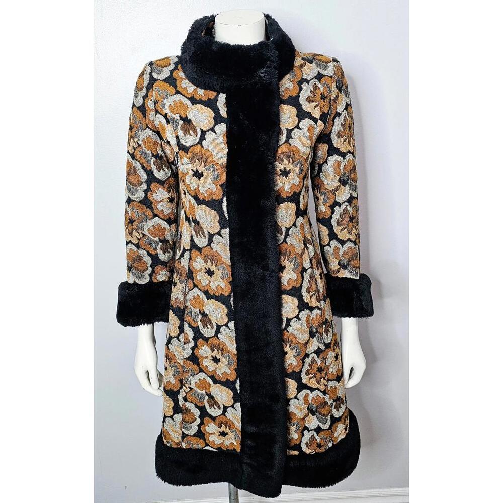 Vintage 1960s Dark Floral Princess Tapestry Coat